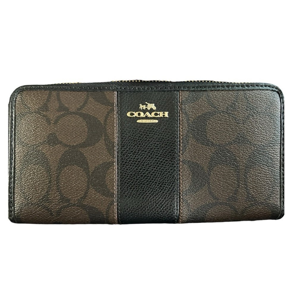 NWT Coach Signature PVC and Leather Accordion Zip Around Wallet in Brown & Black - Picture 6 of 7